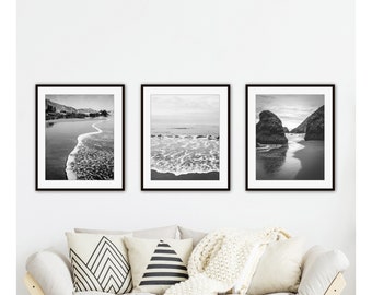 Black and White Beach Photography • Set of 3 Prints • Contemporary Coastal Prints • Ocean Wall Art Beach Decor 8x10 16x20 Living Room Prints