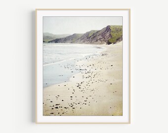 Neutral Beach Photography Print Beige Brown Beach Tide Pebbles Wall Art California Nature Photography 8x10 16x20 Print