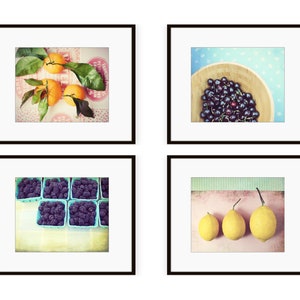 Food Photography, Set of Four Prints, Colorful Kitchen Wall Art, Fruit Still Life Prints, Mid Century, Dining Room Art, 5x7 8x10 Prints image 2