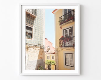 Lisbon Photography - Travel Photography, Tiles, Architecture, Lisbon Wall Art, Pastel Pink Yellow, Europe, 8x10 11x14 Print