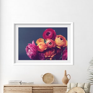 Flower Still Life Photography Dark Floral Wall Art, Pink Orange Gray, Ranunculus Flowers, 8x10 24x36 Print, Romantic Bedroom Wall Art image 7