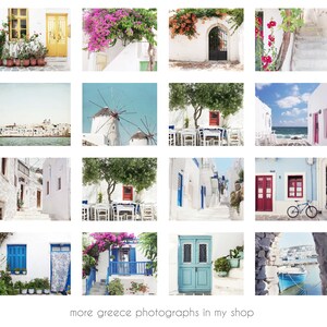 Greece Door Print Travel Photography, Greece Wall Art, Door Print, Pale Aqua Blue, Orange Flowers, 8x10 11x14, Entryway Wall Art image 9