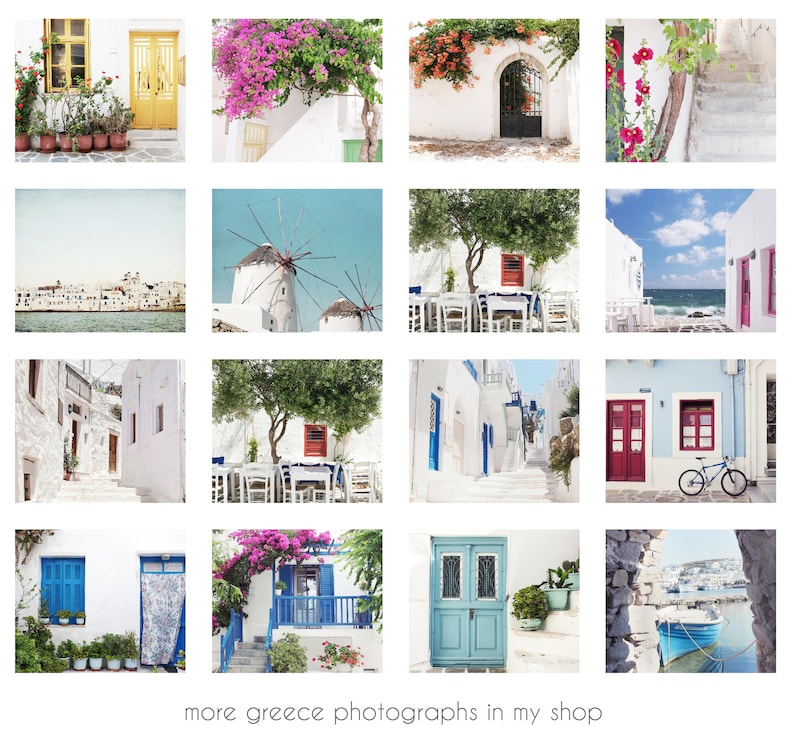 Greece Door Print Travel Photography, Greece Wall Art, Door Print, Pale Aqua Blue, Orange Flowers, 8x10 11x14, Entryway Wall Art image 9