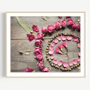 Flower Mandala Print - Still Life Photography, Floral Wall Art, Nature Print, Wood, Modern Rustic Wall Art Pink Roses Print 8x10 16x20 Print