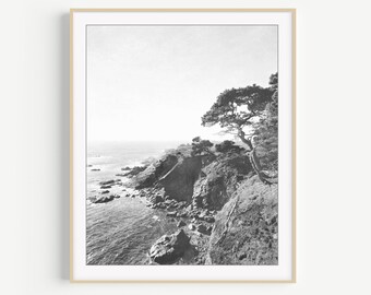 California Coastal Wall Art - Black and White Photography, Beach Print, Ocean Photography, Landscape, Large Wall Art, Living Room Art