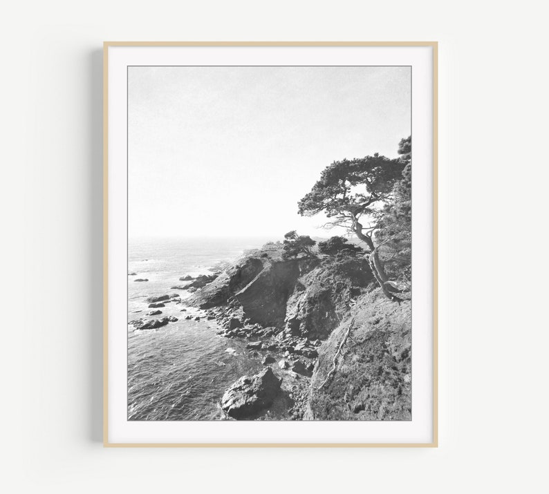 California Coastal Wall Art Black and White Photography, Beach Print, Ocean Photography, Landscape, Large Wall Art, Living Room Art image 1