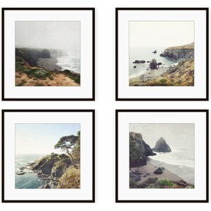 Rustic Coastal Prints, Ocean Photography, Gallery Wall Set, California, Seascapes, Square Print Set 5x5 8x8 Neutral Living Room Decor image 2