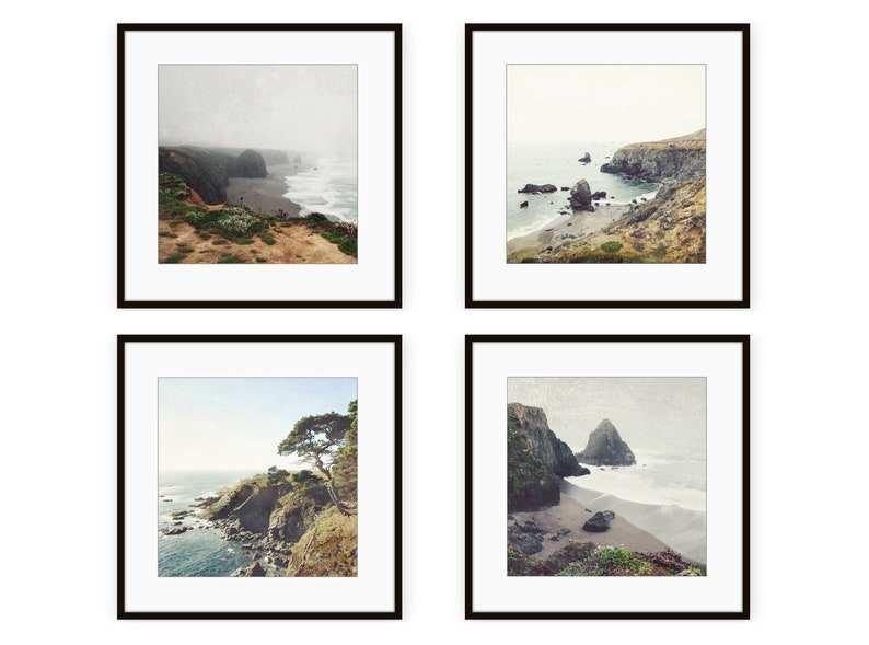 Rustic Coastal Prints, Ocean Photography, Gallery Wall Set, California, Seascapes, Square Print Set 5x5 8x8 Neutral Living Room Decor image 2