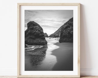 Black and White Beach Photography Print - Coastal Decor, Black White Wall Art, Living Room Decor, 8x10 16x20 Nature Photography