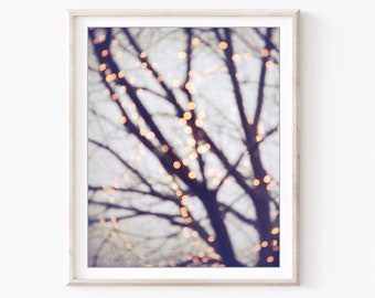 Winter Tree Photograph - Gold Sparkle Lights, Winter Wall Art Decor, Tree Wall Art Print, 8x10 12x16, Fine Art Photography Print