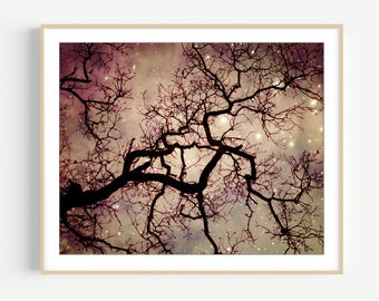 Oak Tree Print - Starry Night Fine Art Photography Print Mauve Plum 8x10 16x20 Dreamy Celestial Stars Print