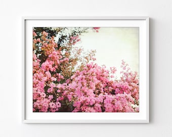 Crepe Myrtle, Flower Photography, Botanical Print, Pink Flowers Wall Art, Vintage Style, Floral Photography, Bedroom Wall Decor