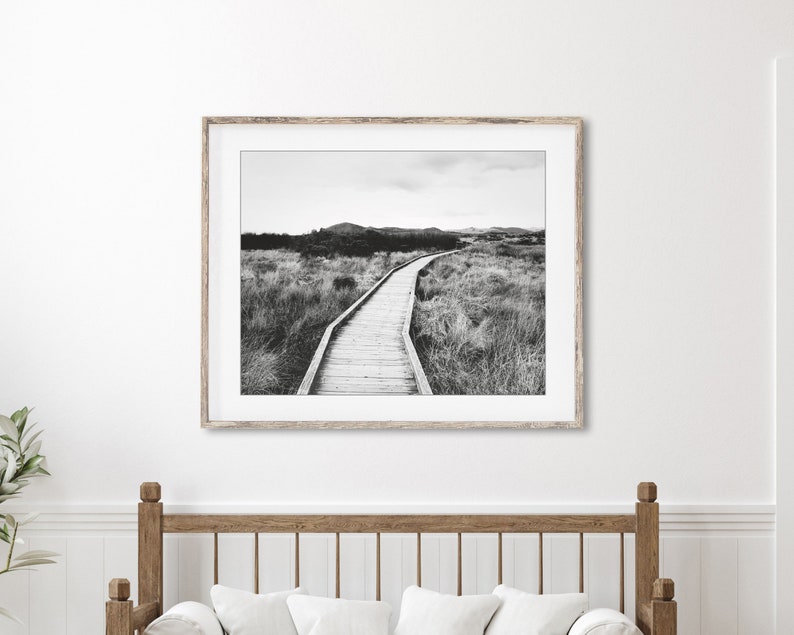 Landscape Black and White Photography, Boardwalk Print, Marsh, Wood Boardwalk, Landscape Print image 2