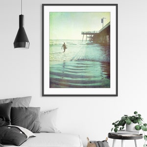 Surfer Print Beach Photography, Coastal Wall Art, Pismo Beach Print, Vintage Style, 8x10 16x20, Ocean Photography Print image 2