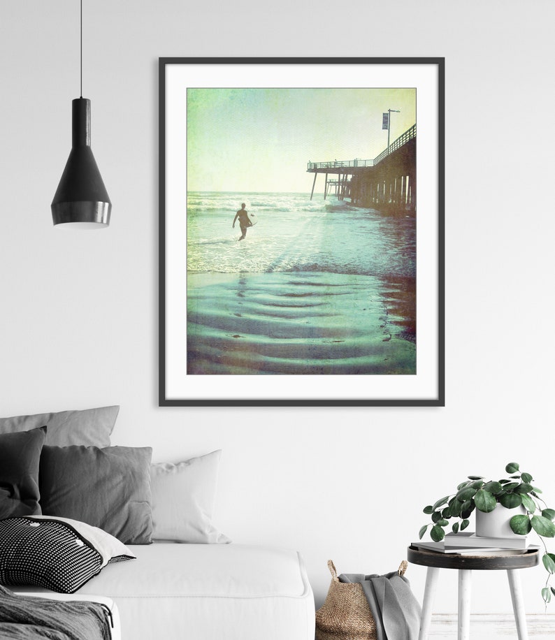 Surfer Print Beach Photography, Coastal Wall Art, Pismo Beach Print, Vintage Style, 8x10 16x20, Ocean Photography Print image 2