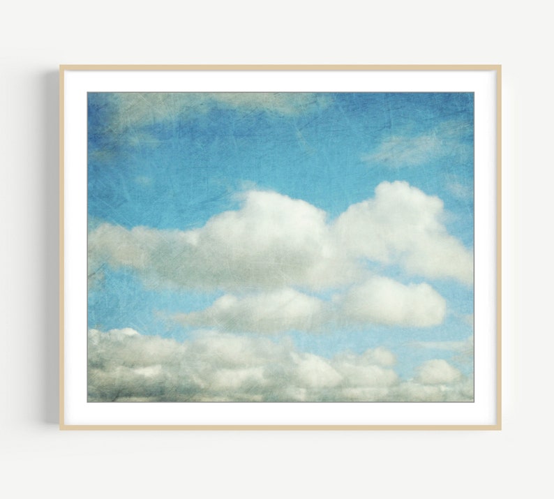 Cloud Wall Art Nature Photography, Aqua Blue Sky, Wall Art Print, Blue Nursery Decor, 8x10 16x20, Cloud Art Print image 1