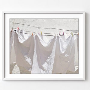 Laundry Room Wall Art, Wash Room Decor, Laundry on Line, Greece Photograph, Laundry Room Decor, Farmhouse Bathroom Art, White Laundry Print