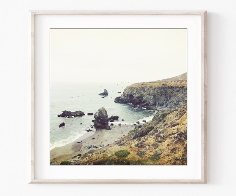 Rustic Coastal Prints, Ocean Photography, Gallery Wall Set, California, Seascapes, Square Print Set 5x5 8x8 Neutral Living Room Decor image 5