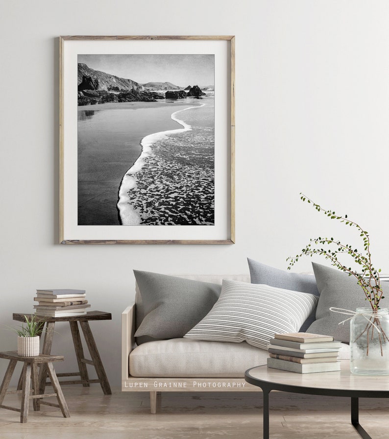 Black and White Beach Photography Ocean Photography, Seascape, California, Coastal Wall Art, 8x10 16x20 Print, Beach Print image 7