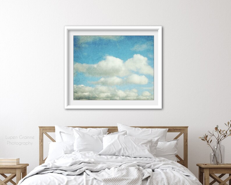 Cloud Wall Art Nature Photography, Aqua Blue Sky, Wall Art Print, Blue Nursery Decor, 8x10 16x20, Cloud Art Print image 2