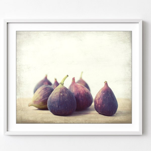 Fig Still Life Print Food Photography Rustic Kitchen Decor, Fruit Still Life, Plum Mauve, Autumn Decor, 5x7 8x10 Print, Purple Wall Art