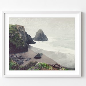 Coastal Wall Art, Northern California, Beach Photography, Rustic Beach Decor, Gray Brown, Ocean Print, Fog Mist, Landscape Wall Art