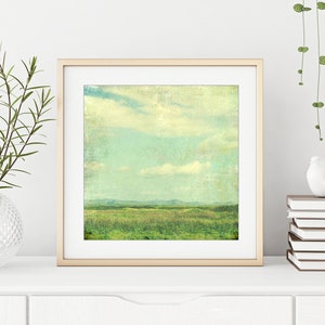 Summer Meadow Landscape Photography Retro Style Pastel Blue Green Vintage Inspired Rustic Farmhouse Living Room Art Square Wall Art Print image 5