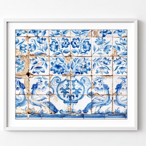 Blue and White Tile Wall Art Lisbon Portugal Tiles Print, Azulejos, Blue Chinoiserie Birds Floral Print, 8x10 16x20, Photography Print