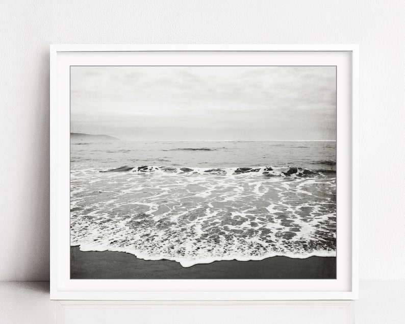 Black and White Beach Print Coastal Wall Art Ocean Etsy