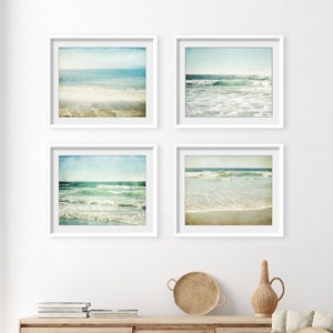OCEAN Photography Set of 4 Prints, Pale Aqua Beige, Beach Photography Prints, Bathroom Wall Art, 8x10 11x14 Prints, Gallery Wall Beach Decor image 2