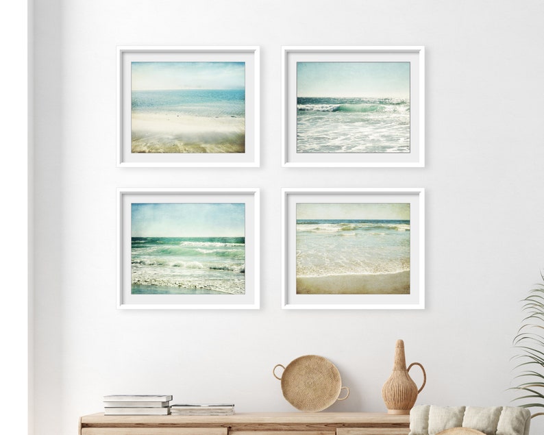 OCEAN Photography Set of 4 Prints, Pale Aqua Beige, Beach Photography Prints, Bathroom Wall Art, 8x10 11x14 Prints, Gallery Wall Beach Decor image 2