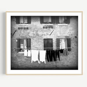 Laundry Room Wall Art, Venice Italy Print, Black and White Travel Photography, Laundry Clothes Line, White Laundry Print image 6