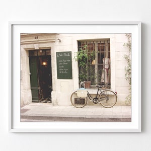 France Bicycle Print, Travel Photography, French Boutique, Shop Window, Beige Cream, Bike Photograph, Neutral Wall Art, Bike Wall Art image 1