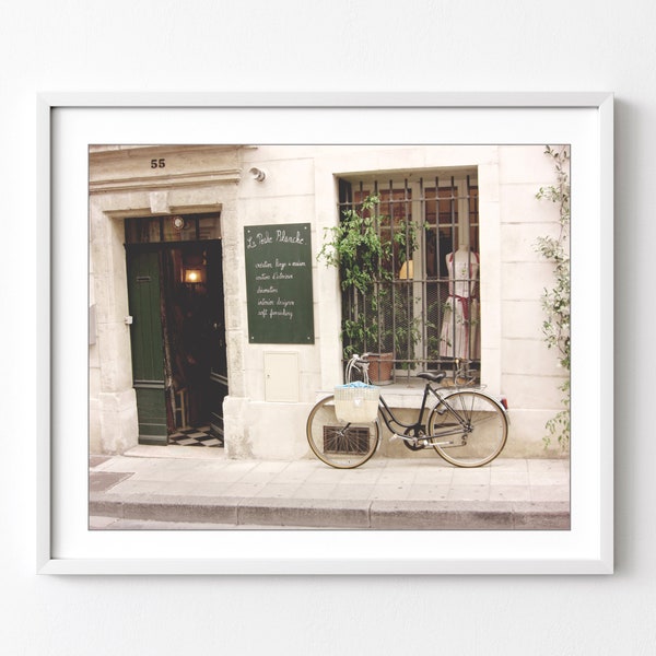 France Bicycle Print, Travel Photography, French Boutique, Shop Window, Beige Cream, Bike Photograph, Neutral Wall Art, Bike Wall Art