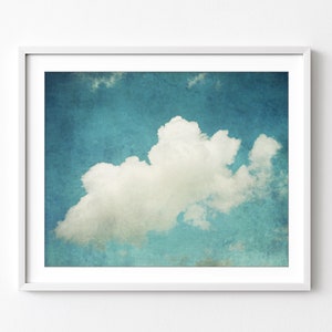 Cloud Photography, Blue Sky Wall Art, Cumulus Cloud Print, Nature Photography, 8x10 16x20, Blue Nursery Room Decor, Bedroom Wall Art