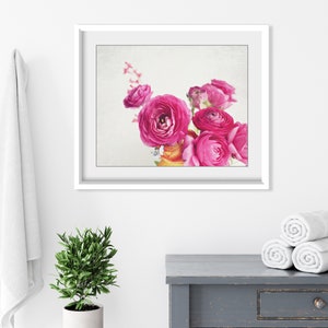 Flower Photography Botanical Wall Art, Flower Still Life Print, Floral Wall Art, Ranunculus Flowers, Bedroom Wall Art, Pink White Print image 5