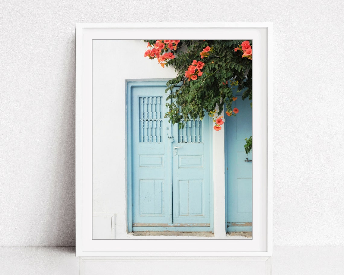 Doorway and Flowers Greece Wall Art Door Travel Photograph | Etsy