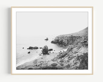 California Coastal Print - Black and White Beach Photography, Coastal Wall Art, Beach Decor, 8x10 11x14, Landscape Photography Print