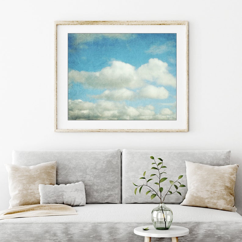 Cloud Wall Art Nature Photography, Aqua Blue Sky, Wall Art Print, Blue Nursery Decor, 8x10 16x20, Cloud Art Print image 6