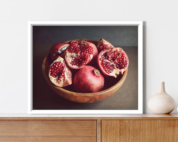 Pomegranate Art - Still Life Photography Print, Fruit Art Print, Rustic Red Kitchen Wall Art, Food Photography