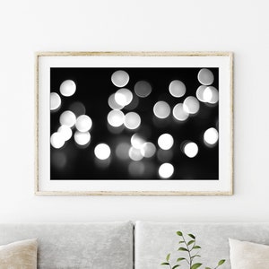 Black and White Photography Sparkle Lights, Boheh, Abstract Modern, Contemporary Wall Art Decor, Dots Bubbles, 8x10 16x20 Wall Art