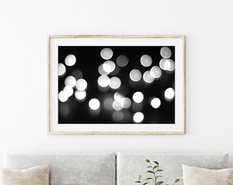 Black and White Photography Sparkle Lights, Boheh, Abstract Modern, Contemporary Wall Art Decor, Dots Bubbles, 8x10 16x20 Wall Art