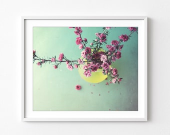 Flower Still Life Print, Tea Tree Flowers, Bouquet, Flower Photography, Botanical Print, Aqua Mint Pink, Floral Wall Art, 8x10 16x20 Print