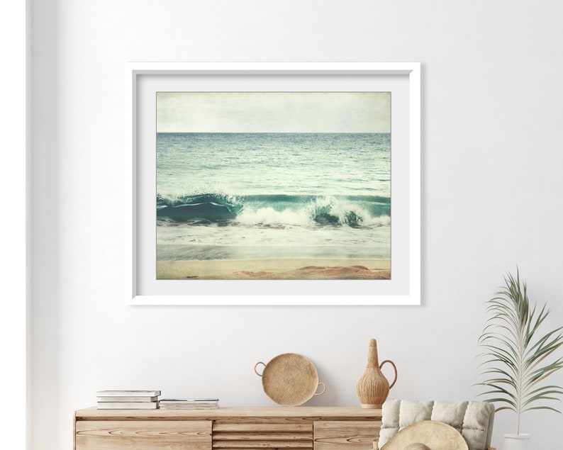 Ocean Wave Print Maui Beach Photography Coastal Wall Art Beach Decor Seascape Print Teal Blue Beige 8x10 16x20 Ocean Photography image 3