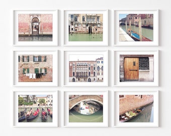 Venice Italy Photography Gallery Wall Set of 9 Prints, Travel Photography, Architecture, Europe, Black and White Prints, 8x10 11x14 Print