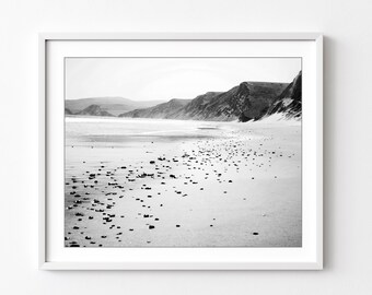 Black and White Beach Photograph Coastal Wall Art Print, California Beach, Gray Wall Art, Nature Photography, 8x10 11x14 Print