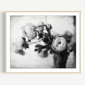 Flower Still Life Black and White Photography, Bouquet Print, Gray Floral Wall Art, Botanical Print, Ranunculus Flowers, 8x10 11x14  Print