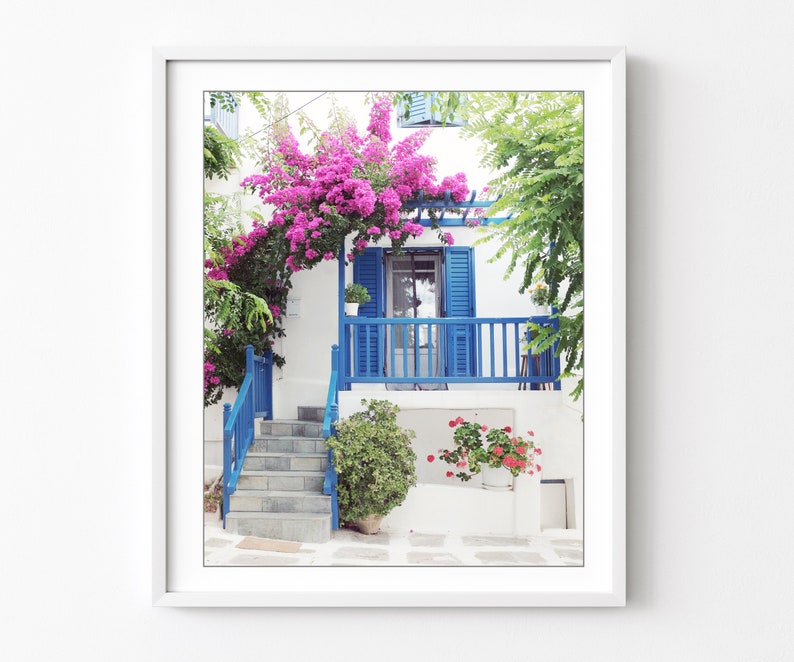 Greece Photography Blue Pink Wall Art Door Print Entryway - Etsy