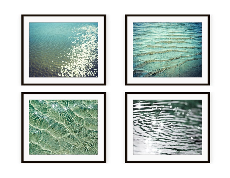 Beach Photography, Teal Turquoise Water, Set of Four Prints, Bathroom Wall Art Decor, Print Set, Water Ripples, 5x7 8x10, Ocean Prints image 3