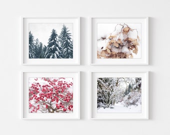 Winter Photography Set of Four Prints Snow Landscape Photography • Rustic Farmhouse Holiday Decor • Christmas Living Room Wall Art
